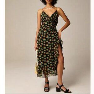 NWOT J.Crew Women's Sz 4 Flutter Wrap Dress Starburst Floral Black Multi Chiffon